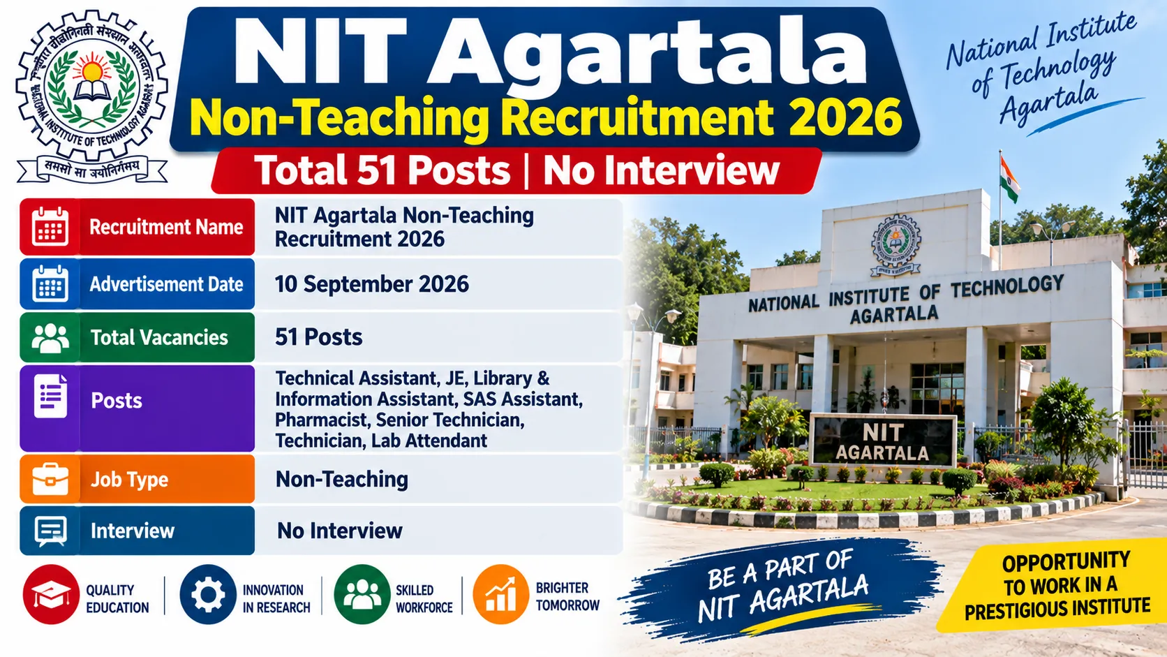 NIT Agartala Non-Teaching Recruitment 2026 for 51 Posts